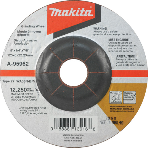 INOX Grinding Wheel, 5" x 1/4", 7/8" Arbor, Aluminum Oxide, Type 27 Nia-Chem Ltd.