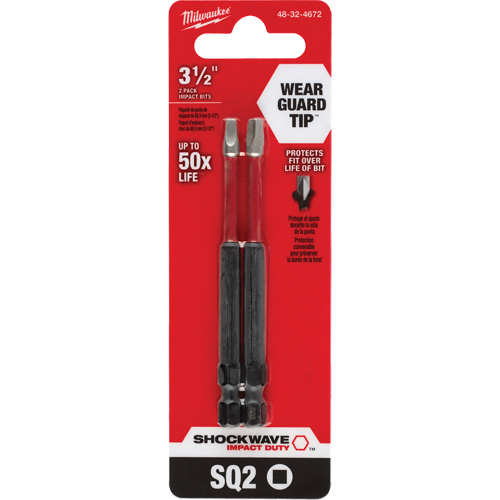 Shockwave Impact Duty Screwdriver Bit, Square, #2 Tip, 1/4" Drive Size, 3-1/2" Length Nia-Chem Ltd.