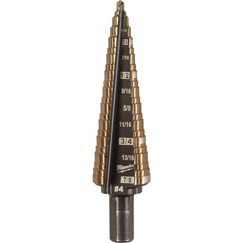 Step Drill Bit, 3/16"/#4 - 7/8"/#4 , 1/32" Increments, High Speed Cobalt Nia-Chem Ltd.
