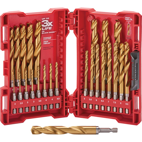 Jeu de forets m&eacute;triques Shockwave Red Helix, 25 morceaux, Titane Nia-Chem Ltd.