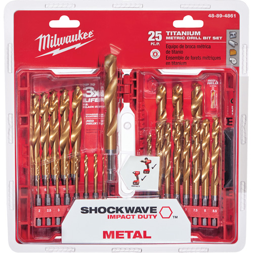 Jeu de forets m&eacute;triques Shockwave Red Helix, 25 morceaux, Titane Nia-Chem Ltd.