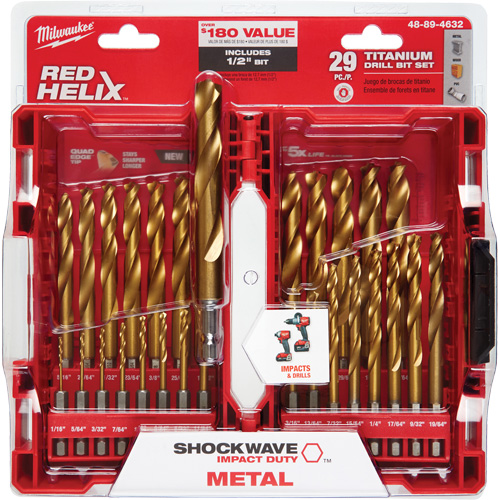 Shockwave Red Helix Drill Bit Set, 29 Pieces, Titanium Nia-Chem Ltd.