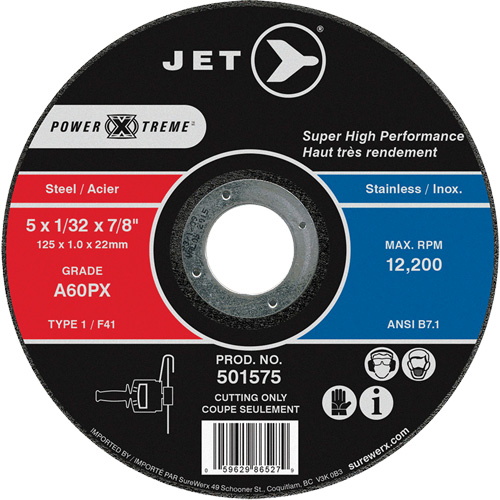 A60PX Power-Xtreme Cut-Off Wheel, 5" x 1/32", 7/8" Arbor, Type 1, 12200 RPM Nia-Chem Ltd.