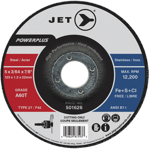 A60T PowerPlus Cut-Off Wheel, 5" x 3/64", 7/8" Arbor, Type 27, 12200 RPM Nia-Chem Ltd.