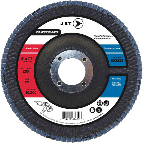 Flap Discs - Steel/Stainless Steel Application, 6" x 7/8", Type 29, Z60 Grit, Zirconium Nia-Chem Ltd.