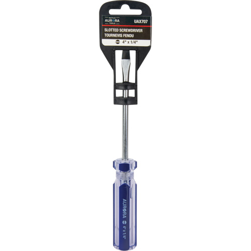 Tournevis &agrave; fente bleu transparent avec bandes, Tige de 1/4", Ronde, Prise en Plastique Nia-Chem Ltd.