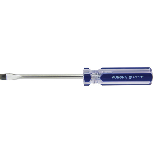 Tournevis &agrave; fente bleu transparent avec bandes, Tige de 1/4", Ronde, Prise en Plastique Nia-Chem Ltd.