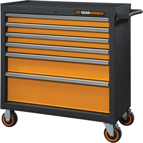 Armoire roulante pour outils s&eacute;rie GSX, 6 tiroirs, 36" la x 18-1/5" p x 37-2/5" h, Noir/Orange Nia-Chem Ltd.