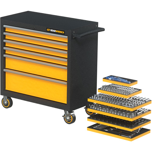 Jeu d'outils m&eacute;triques pour m&eacute;canicien MEGAMOD dans des plateaux en mousse modulaire avec armoire roulante &agrave; outils, 358 morcea Nia-Chem Ltd.