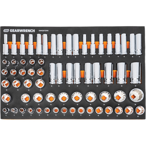 Jeu d'outils m&eacute;triques pour m&eacute;canicien MEGAMOD dans des plateaux en mousse modulaire avec armoire roulante &agrave; outils, 358 morcea Nia-Chem Ltd.