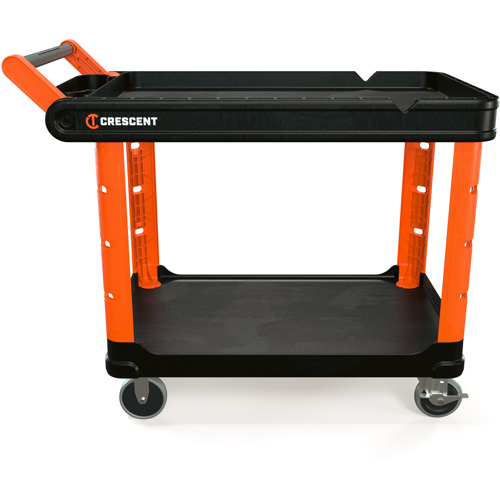 Chariot utilitaire industriel &agrave; 2 tablettes RAILWORKS avec roulettes dures de 5", 47" lo x 24-1/2" la x 34" h, Noir/Orange Nia-Chem Ltd.