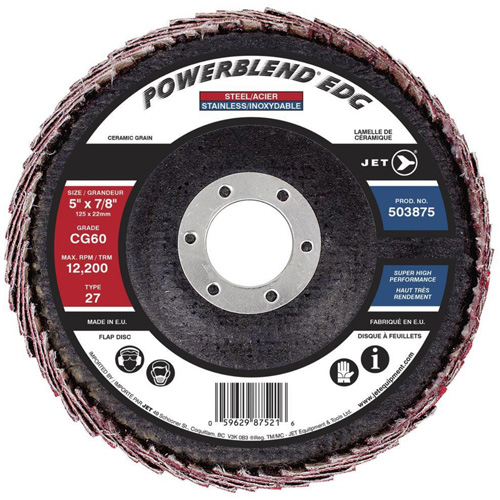 POWERBLEND EDG Curved Edge Flap Disc, 5" x 7/8", Type 27, CG60 Grit, Ceramic Nia-Chem Ltd.