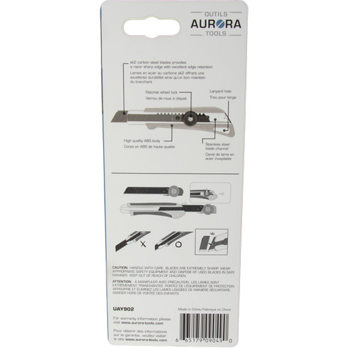 Couteau professionnel de 18 mm avec verrouillage &agrave; cliquet, Acier inoxydable, Robuste, Prise en Plastique Nia-Chem Ltd.