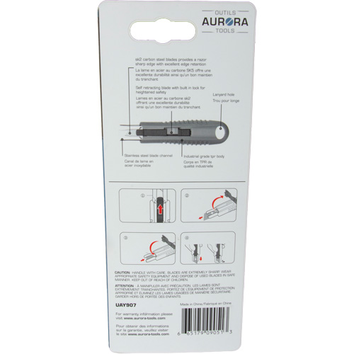 Couteau de s&eacute;curit&eacute; r&eacute;tractable standard, Acier inoxydable, Prise en Caoutchouc Nia-Chem Ltd.