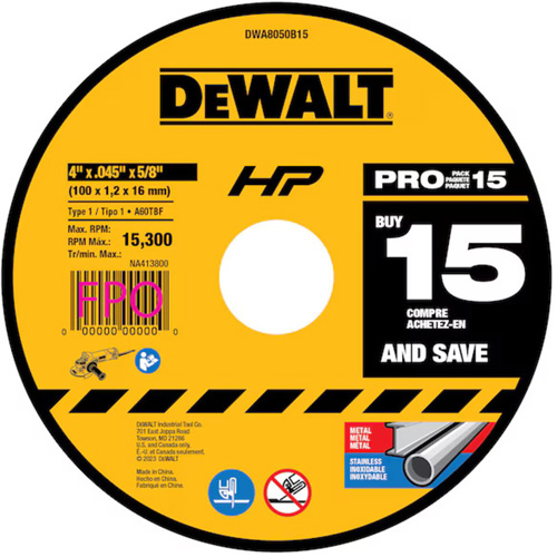 Meule &agrave; tronçonner polyvalente, 4" x 0,45", Arbre de 5/8", Type 1, Oxyde d'aluminium Nia-Chem Ltd.