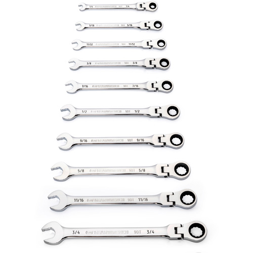90-Tooth 12 Point SAE Wrench Set, Flex Head/Ratcheting Combination, 10 Pieces, Imperial Nia-Chem Ltd.