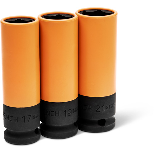 Jeu de douilles m&eacute;triques haute r&eacute;sistance pour protecteurs de roues, 3 Mcx, Chocs, Prise de 1/2", Profond Nia-Chem Ltd.