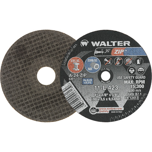 Zip Cut-Off Wheel, 4" x 1/8", 3/8" Arbor, Type 1, Aluminum Oxide, 19100 RPM Nia-Chem Ltd.