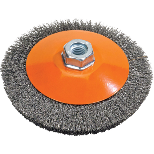 Saucer Cup Brush With Knot-Twisted Wires, 5" Dia., 0.02" Fill, 5/8"-11 Arbor, Steel Nia-Chem Ltd.