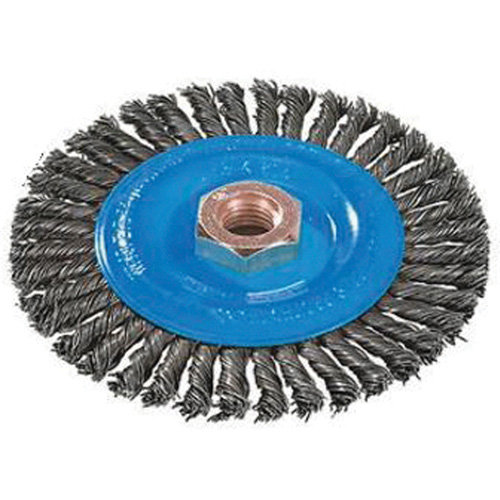 Brosse &agrave; fils nou&eacute;s pour cordons de soudure, Dia. 4", Fils 0,02", Arbre 5/8"-11, Aluminium/Acier inoxydable Nia-Chem Ltd.