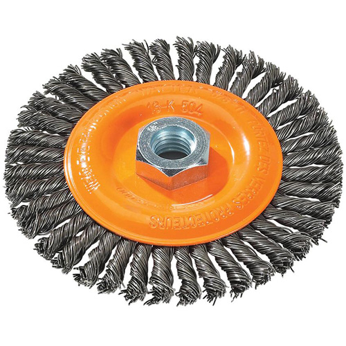 Stringer Bead Knotted Wire Brush, 5" Dia., 0.02" Fill, 5/8"-11 Arbor, Steel Nia-Chem Ltd.