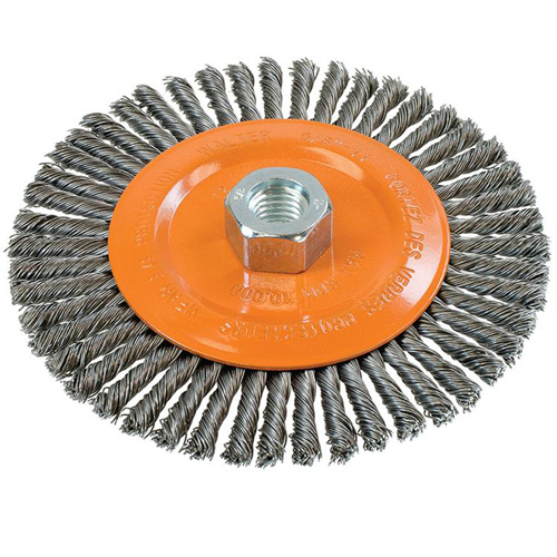 Stringer Bead Knotted Wire Brush, 6" Dia., 0.02" Fill, 5/8"-11 Arbor, Steel Nia-Chem Ltd.