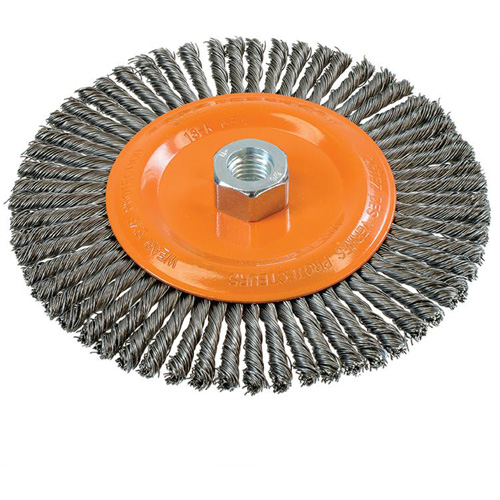 Stringer Bead Knotted Wire Brush, 6-7/8" Dia., 0.02" Fill, 5/8"-11 Arbor, Steel Nia-Chem Ltd.