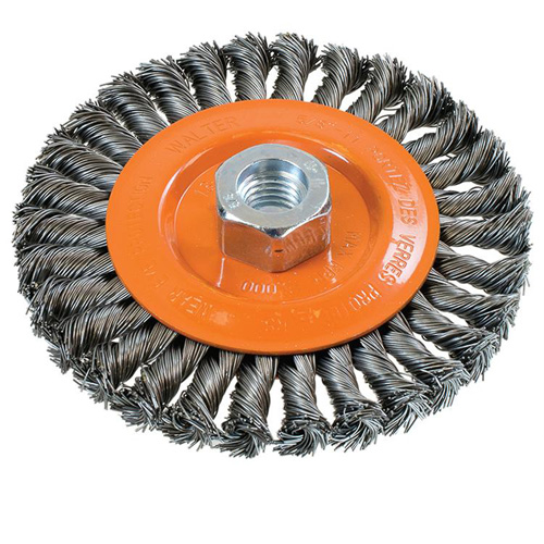 Wide Knotted Wire Wheel Brush, 5" Dia., 0.02" Fill, 5/8"-11 Arbor, Steel Nia-Chem Ltd.