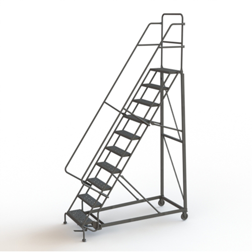 Heavy Duty Rolling Ladder, 10 Steps, 24" Step Width, 100" Platform Height, Steel Nia-Chem Ltd.