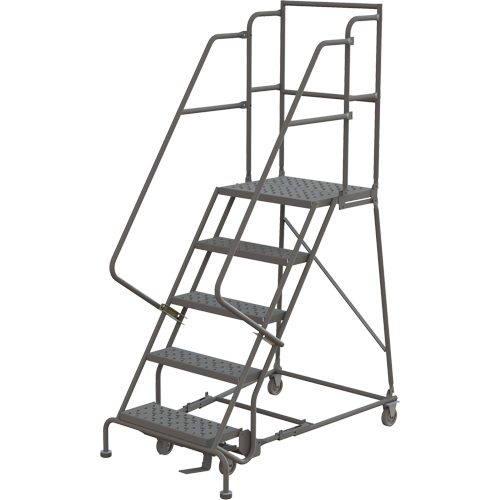 Escabeaux roulants &agrave; dessus profond, 5 marches, Largeur de la marche 16", Hauteur de la plateforme 50", Acier Nia-Chem Ltd.