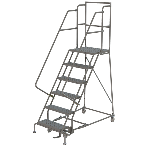 Escabeaux roulants &agrave; dessus profond, 6 marches, Largeur de la marche 16", Hauteur de la plateforme 60", Acier Nia-Chem Ltd.