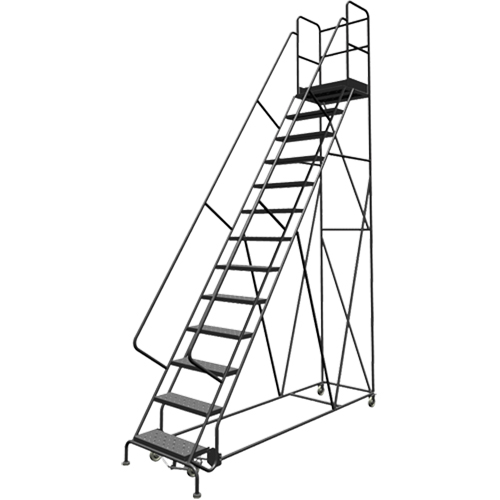Escabeaux roulants &agrave; dessus profond, 13 marches, Largeur de la marche 24", Hauteur de la plateforme 130", Acier Nia-Chem Ltd.
