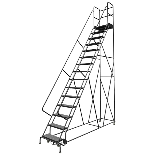 Escabeaux roulants &agrave; dessus profond, 15 marches, Largeur de la marche 24", Hauteur de la plateforme 150", Acier Nia-Chem Ltd.