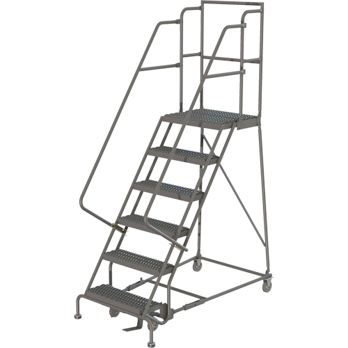 Escabeaux roulants &agrave; dessus profond, 6 marches, Largeur de la marche 16", Hauteur de la plateforme 60", Acier Nia-Chem Ltd.