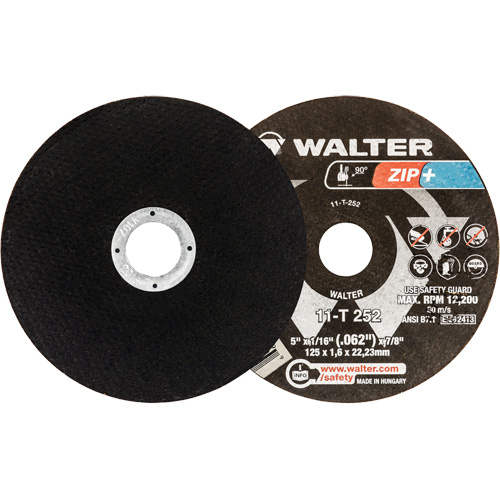 Zip+ Right Angle Grinder Reinforced Cut-Off Wheels, 5" x 1/16", 7/8" Arbor, Type 1, Zirconia Alumina, 12200 RPM Nia-Chem Ltd.