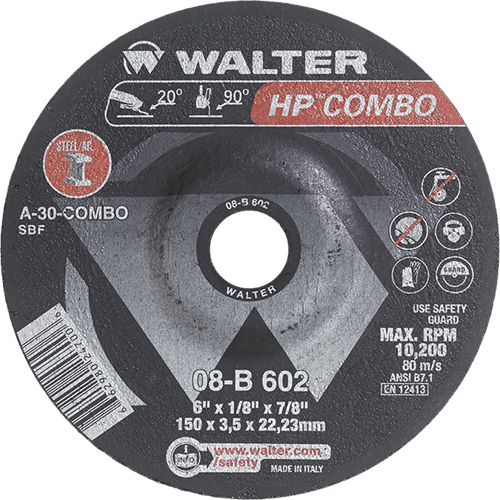 HP Combo Depressed Center Combination Wheel, 6" x 1/8", 7/8" Arbor, Type 27 Nia-Chem Ltd.