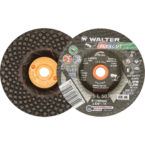 Meules &agrave; moyeu d&eacute;port&eacute; Flexcut, 5", 36 Grain, Oxyde d'aluminium, 5/8"-11, 12 200 Tr/min, Type 29 Nia-Chem Ltd.