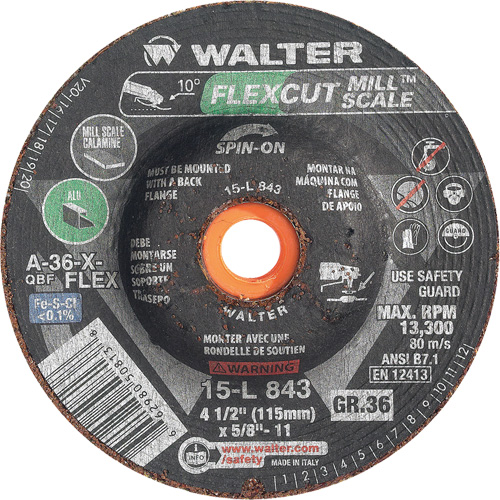 Meule FLEXCUT MILL SCALE, 4-1/2", 36 Grain, Oxyde d'aluminium, 5/8"-11, 13 300 Tr/min, Type 29 Nia-Chem Ltd.