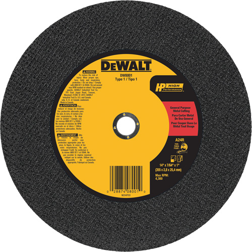 General Purpose Metal Cutting Chop Saw Wheel, 14" x 7/64", 1" Arbor, Type 1, Aluminum Oxide, 4300 RPM Nia-Chem Ltd.