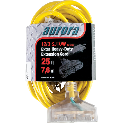Vinyl Extension Cord with Light Indicator, Outdoor, SJTOW, 12/3 AWG, 15 A, 3 Outlet(s), 25' Nia-Chem Ltd.