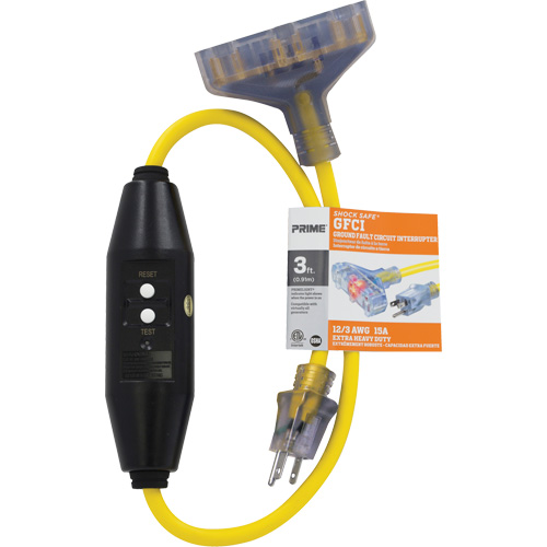 Adaptateurs pour disjoncteurs de fuite &agrave; la terre &agrave; trois prises Shocksafe, 125 V, 15 A, Cordon de 3' Nia-Chem Ltd.