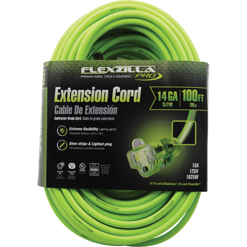 Flexzilla&reg; Pro Industrial Extension Cord, All-Weather, SJTW, 14/3 AWG, 15 A, 100' Nia-Chem Ltd.
