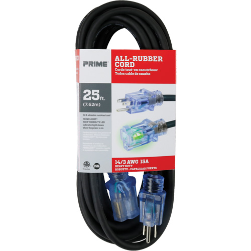 All-Rubber Extension Cord, Outdoor, SJOOW, 14/3 AWG, 15 A, 25' Nia-Chem Ltd.