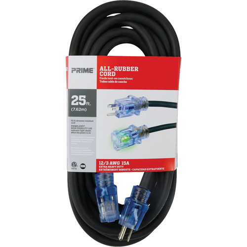 All-Rubber Extension Cord, Outdoor, SJOOW, 12/3 AWG, 15 A, 25' Nia-Chem Ltd.