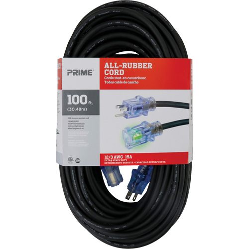 All-Rubber Extension Cord, Outdoor, SJOOW, 12/3 AWG, 15 A, 100' Nia-Chem Ltd.