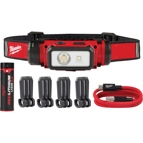 REDLITHIUM USB Hardhat Headlamp, LED, 600 Lumens, 5 Hrs. Run Time, Rechargeable Batteries Nia-Chem Ltd.