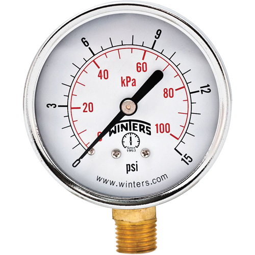 Economy Pressure Gauge, 2-1/2" , 0 - 15 psi, Bottom Mount, Analogue Nia-Chem Ltd.