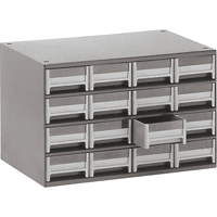 Modular Parts Cabinets, Steel, 16 Drawers, 17" x 10-9/16" x 2-1/8", Grey CA856 | Nia-Chem Ltd.