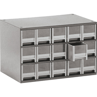 Modular Parts Cabinets, Steel, 15 Drawers, 17" x 10-9/16" x 3-1/16", Grey CA857 | Nia-Chem Ltd.