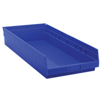 Shelf Bins, 11-1/8" W x 4" H x 23-5/8" D, Blue, 50 lbs. Capacity Nia-Chem Ltd.